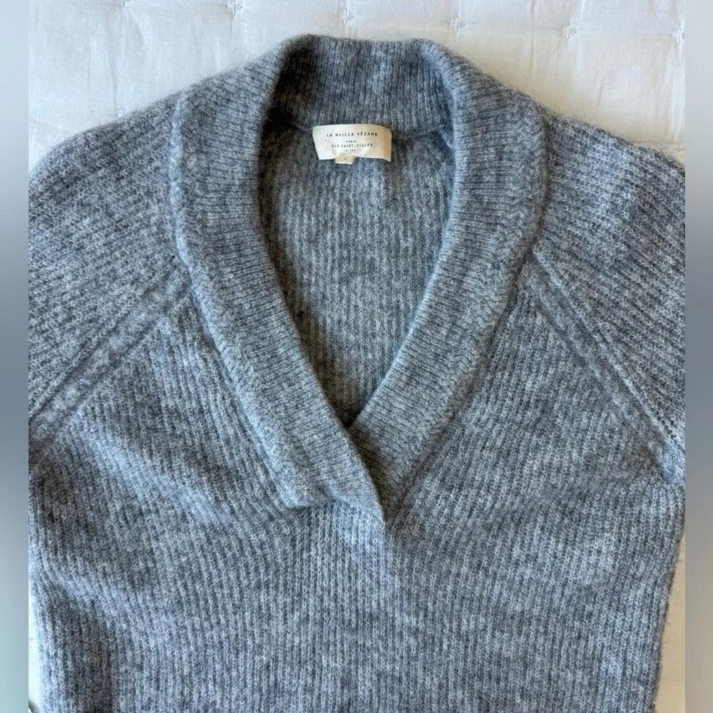 Sezane Small Cody V Neck Sweater Jumper Gray Baby Alpaca - Picture 12 of 12
